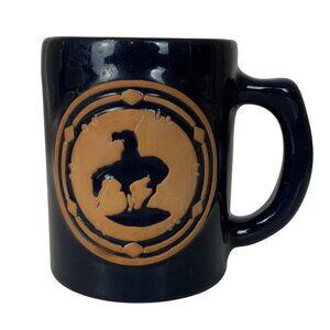 Frankoma Pottery End of the Trail Horse & Rider Design Navy Blue Terra Cotta
